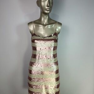 Sequin Striped Slip Dress Solstice Pink and Cream